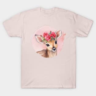 Cute Girl Baby Deer With Floral Crown T-Shirt